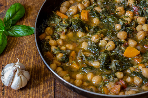 Escarole, endive and chickpeas, vegetarian food