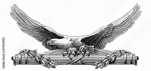 The eagle is one of the symbols of the United States. Portrait from United States of America 5 Cents 1965 Banknotes. Banks Military Payment Certificate..