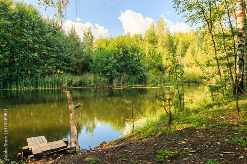 Little lake with forest in Noginsk area, Moscow region, Russia.