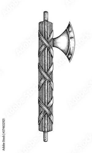 Roman Empire Fasces With Axe Blade. Hand Drawn Vector Illustration