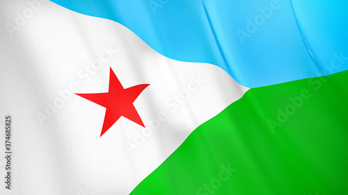 The flag of Djibouti. Waving silk flag of Djibouti. High quality render. 3D illustration