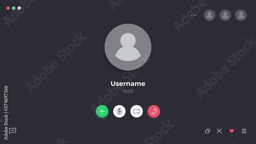 Videocall interface. Online webinar or video conference screen ui, video call realistic mockup. Vector concept video chat interface template