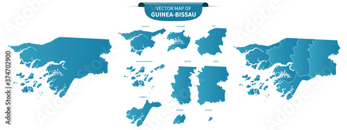blue colored political maps of Guinea-Bissau isolated on white background
