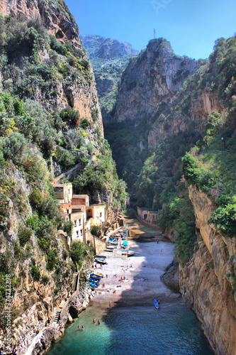 Aerial view of Furore fiord in Amalfi Coast, Italy