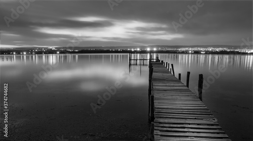 Night over wooden pier near Varna Black sea