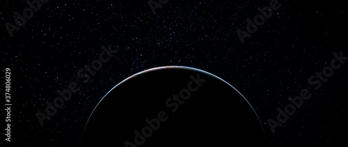 Dawn on the blue planet Earth in space. Sunset panorama, Eclipse. Elements of this image are furnished by Japan Meteorological Agency