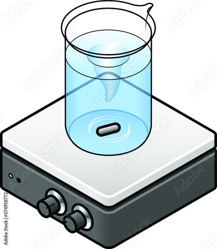 Lab equipment: magnetic stirrer pellet in a beaker of liquid.