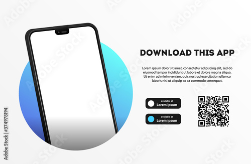 Download page of the mobile app mock up. Empty screen smartphone for you app. Download buttons. Vector illustration.