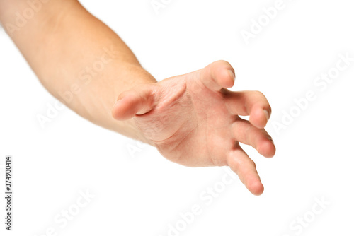 Male hand grabbing hold isolated on white background