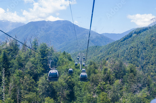 Sochi, Russia-July 11, 2020: ropeway in the Caucasus mountains in Rosa Khutor