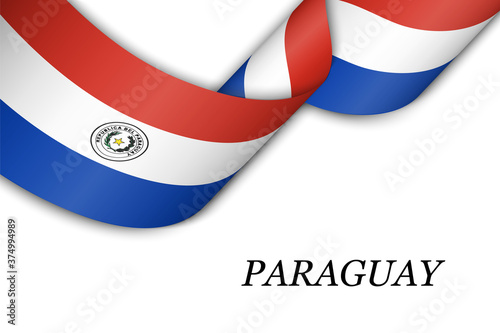 Waving ribbon or banner with flag of Paraguay