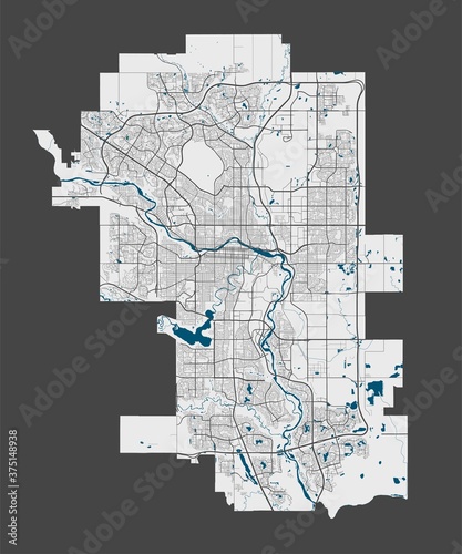 Detailed map of Calgary city, Cityscape. Royalty free vector illustration.