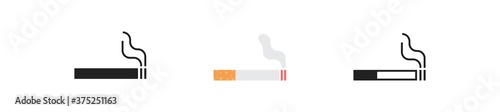 Cigarette, simple icon set. Tabbacco smoke concept illustration in vector flat