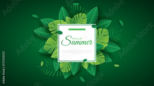 Summer tropical vector design for banner or flyer with exotic palm leaves and handlettering.
