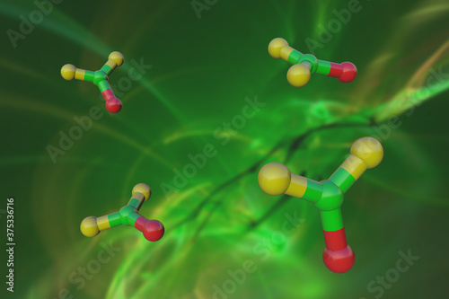 Molecular model of formaldehyde or methanal, a naturally occurring organic compound. It is the simplest and one of the most important aldehydes. Scientific background. 3d illustration