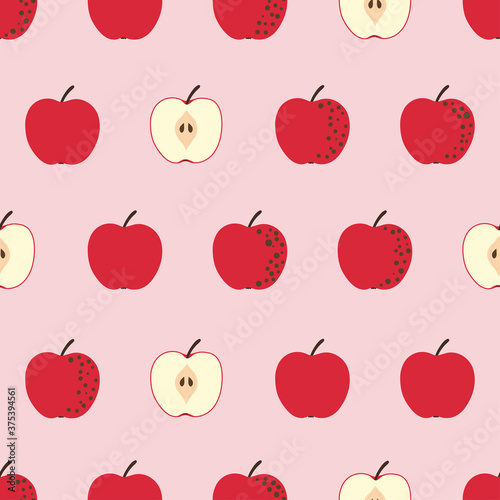 Seamless red apple pattern. Vector fruit background.