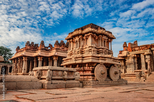 hampi stone chariot the antique stone art piece with amazing blue sky