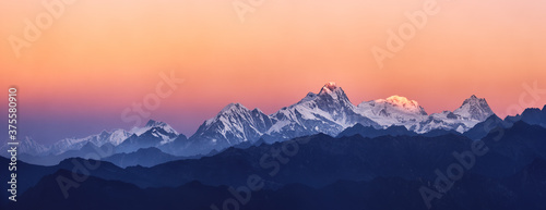 Panoramic view of the snowy mountains famous Annapurna Nature Reserve, Nepal.