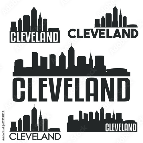 Cleveland Ohio USA Flat Icon Skyline Silhouette Design. City Vector Art Famous Buildings Color Set.
