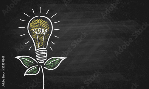 Green energy light bulb chalk board vector background