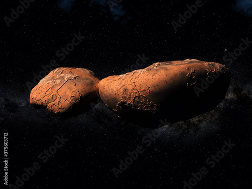 486958 Arrokoth (nicknamed as Ultima Thule) a trans-Neptunian object located in the outer Solar System - 3D illustration