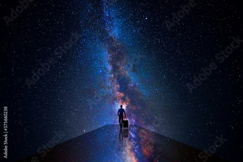 Man walking through the universe