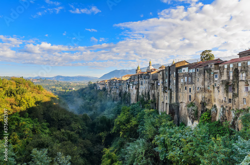 Sant'Agata de' Goti. The picturesque medieval town is perched on a sheer bluff high above a river gorge. 