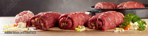 Freshly prepared traditional German beef roulades