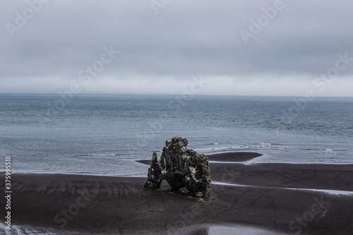 Hvitserkur, a big black rock at the north coast of Iceland, shaped like a rhino.