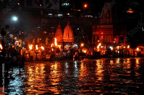 Evening prayers at the banks of a holy river in Haridwar
