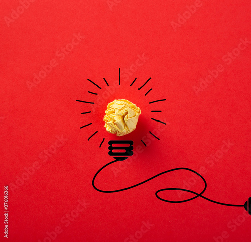 Creative idea, Inspiration, New idea and Innovation concept with Crumpled Paper light bulb