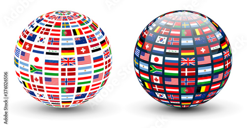 Globe with flags of the world, 3D vector icon.