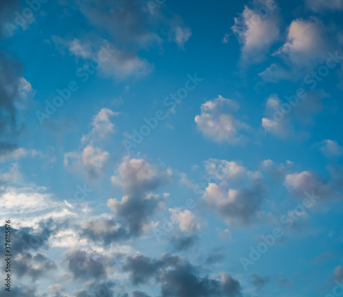 Blue sky with clouds before sunset, abstract natural background
