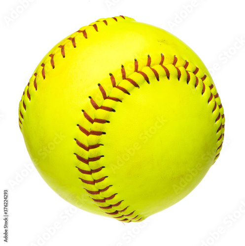 Fluorescent neon yellow softball isolated on white background