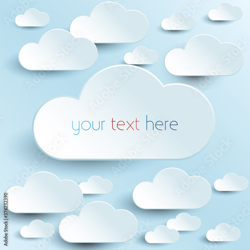 Light blue background with clouds and place for your custom text