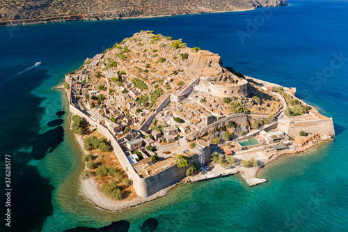 Aerial drone view of Spinalonga island