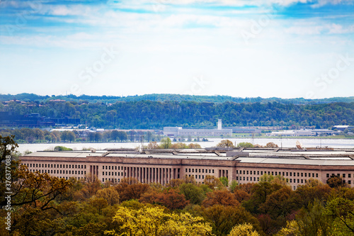 US Pentagon and Potomac river in Arlington, Virginia