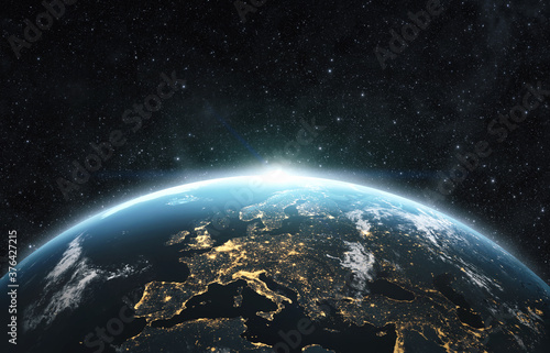 Planet earth from the space at night . 3d render