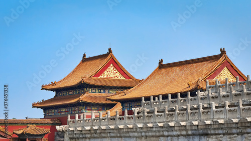 ancient chinese architecture. historic buildings against the blue sky. The Imperial Palace in Beijing (Forbidden city)