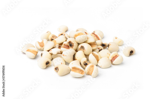 Pile of Job's tears ( Adlay millet) in mountain shape isolated on white background.