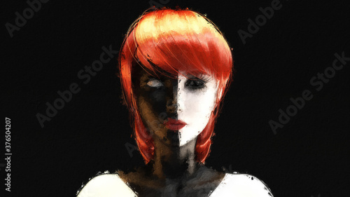 3D Illustration of a female face as an artistic digital painting