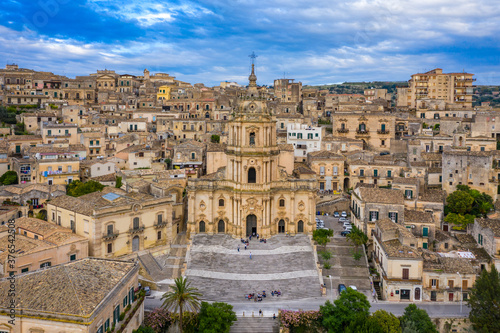 Duomo of San Giorgio in Modica, fine example of sicilian baroque art. Sicily, southern Italy. Modica (Ragusa Province), view of the baroque town. Sicily, Italy.