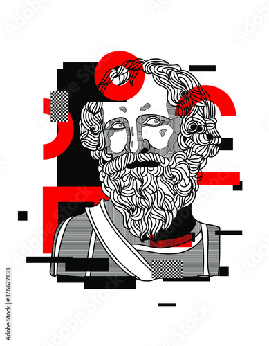 Archimedes. Vector illustration hand-drawn. Glitch red modern style.