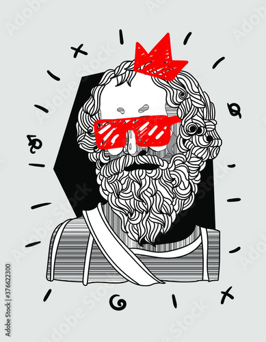 Archimedes. Vector illustration hand-drawn. Crazy red style.
