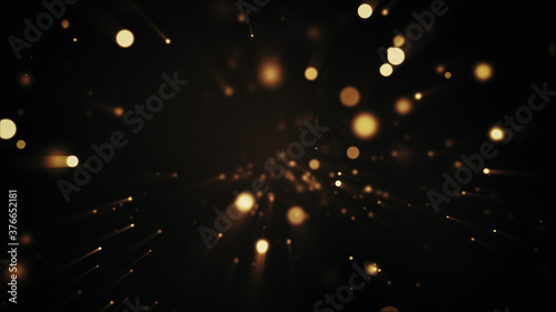 Festive abstract christmas texture, golden bokeh particles and highlights on dark background