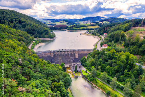 the Diemelsee dam in hesse germany from above