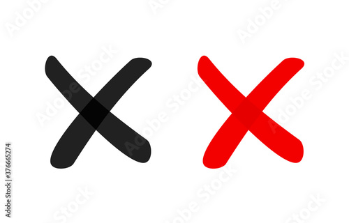 X close delete cross icon red mark symbol isolated, wrong deny vote poll handwritten hand drawn error choice element, reject cancel tick button clipart