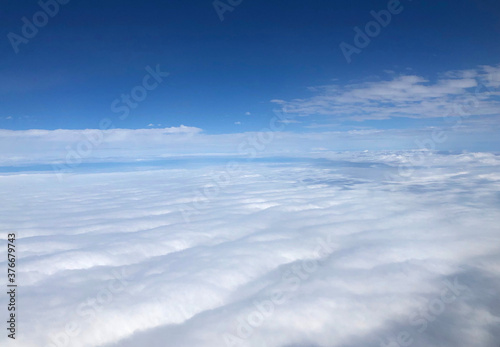Sky view of fluffy white clouds 