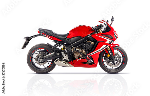 Red motorcycle isolated on a white background