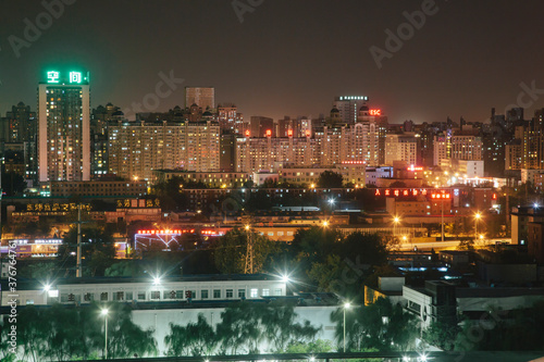 View of city at night, Beijing, Beijing Municipality, China